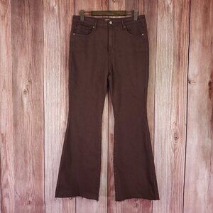 Judy Blue Garment Dyed Flare Jeans 15/32 High Rise Tummy Control Brown Raw Hem